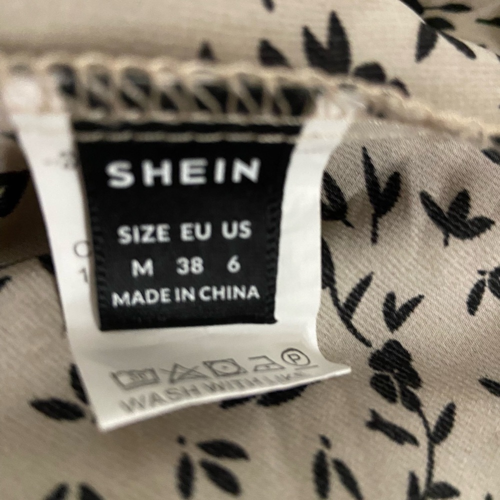 SHEIN Cream and Black Floral Blouse